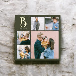 Impresión Metalizada Monograma Moda de foto múltiple Boho Verde<br><div class="desc">Eleva tu decoración de hogar con nuestra impresión personalizada de arte de Relieve metalizado cuadrado, perfecta para añadir un toque de elegancia y personalización a cualquier espacio. Esta impresionante pieza cuenta con un collage de fotos con 4 fotos cuadradas y 1 foto vertical más grande, lo que le permite mostrar...</div>