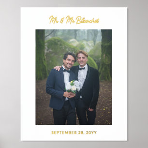 Impresión Metalizada Mr & Mr Last Name Modern Script Boda Photo