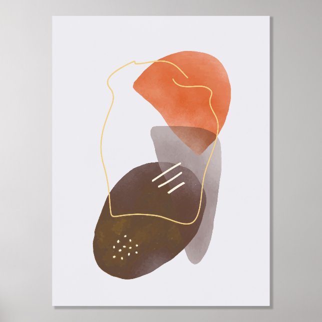 Impresión Metalizada Naranja Formas Acuarela Dibujada A Mano Resumen Ar (Anverso)