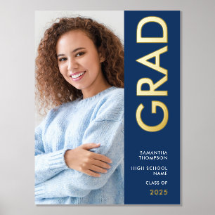 Impresión Metalizada Nombre de foto moderna Clase de graduación Navy