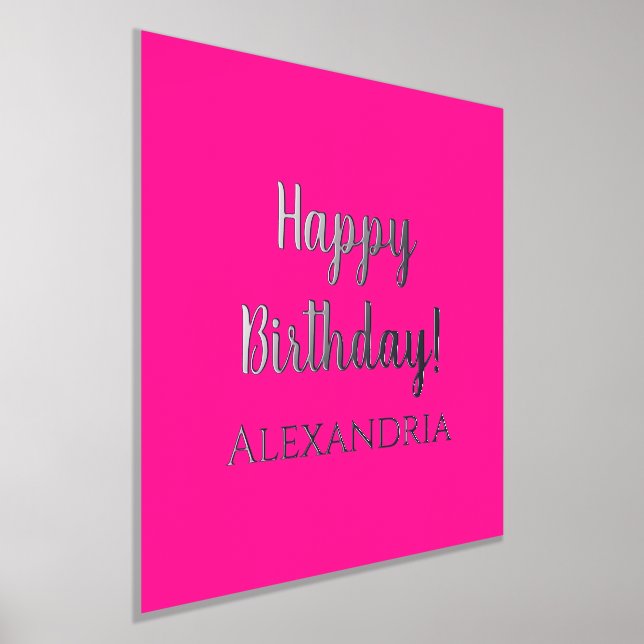 Impresión Metalizada Nombre Personalizado Cumpleaños Hot Pink Feliz Cum (Distribución)