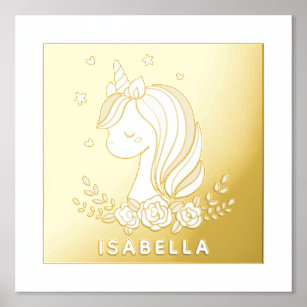 Impresión Metalizada Nombre Personalizado De Unicorn Cute Whimsical Gir