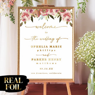 Impresión Metalizada Ofelia Floral Elegante Bienvenida Boda Oro Real