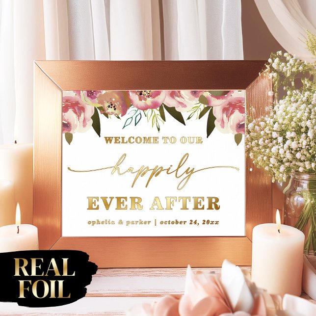 Impresión Metalizada Ophelia Elegant Real Relieve metalizado Feliz (Say "I DO" to Romantic Watercolor Florals and a Cottagecore Vibe with the Ophelia Wedding Suite.)
