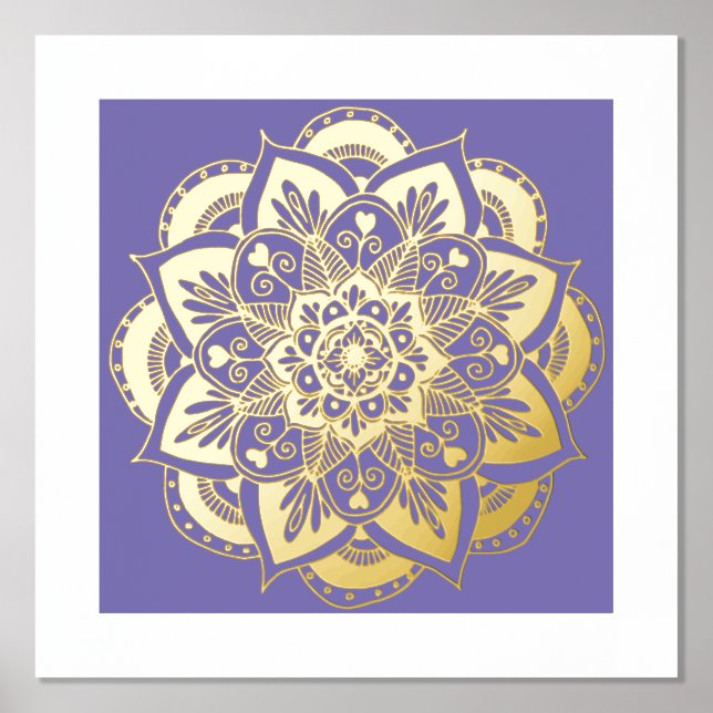 Impresión Metalizada Ornate Flower Mandala Lavender Relieve metalizado  (Anverso)