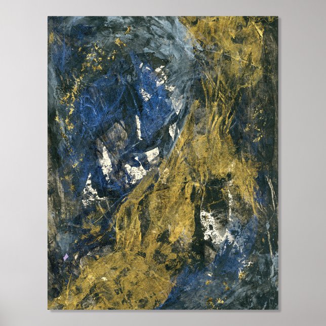 Impresión Metalizada Oro azul sobre arte abstracto negro (Anverso)