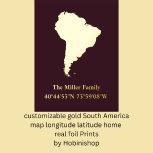 Impresión Metalizada oro sudamericano longitud latitud real