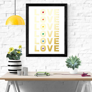 Impresión Metalizada Palabra moderna "AMOR", corazones en colores de ar