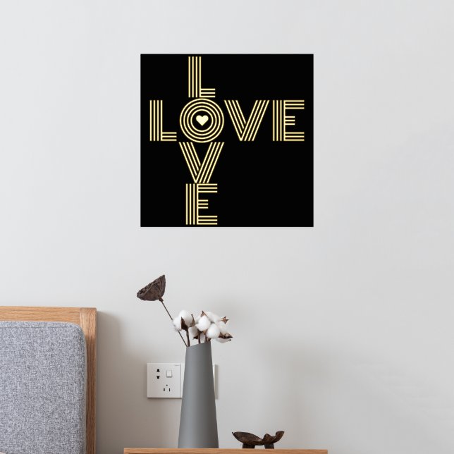 Impresión Metalizada palabra moderna "AMOR" y corazón negro (In Situ (Dormitorio 2))