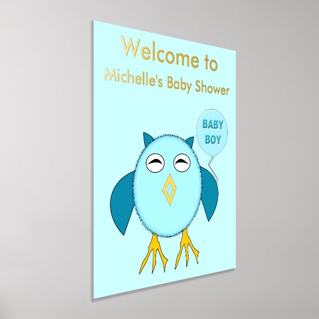 Impresión Metalizada Personalizado de Bebé Azul lindo Lechuza Baby Show (Distribución)