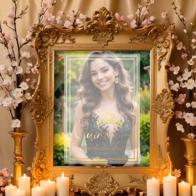 Impresión Metalizada Princess Tiara Exquisite Overlay Vellum Effect XV (Princess Tiara Exquisite Overlay Vellum Effect Quinceañera Sophisticated Photo Gold Foil Poster.)