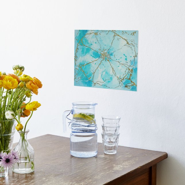 Impresión Metalizada Resumen azul y negro Flor moderna (Distribución (Cocina))