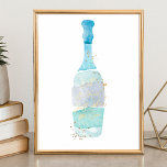 Impresión Metalizada Resumen de la acuarela Mensaje del océano azul en<br><div class="desc">Hermoso mensaje personalizado en una estampación de arte en la pared de botellas. El diseño presenta una botella de estilo vintage creada con pinceladas abstractas de arbustos acuáticos en hermosos colores azul marino. La botella se puede personalizar con tu propio mensaje personalizado a un ser querido, una cita especial con...</div>