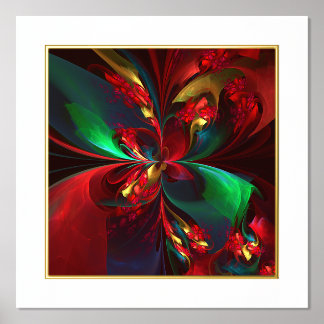 Impresión Metalizada Resumen floral moderno Patrón verde rojo del arte 