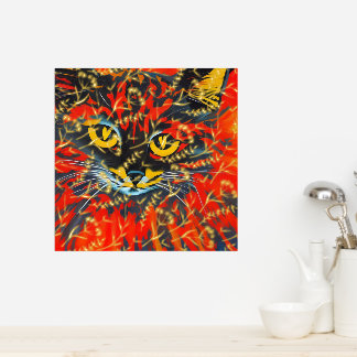 Impresión Metalizada Resumen único de pintura de gato con floral de Rel