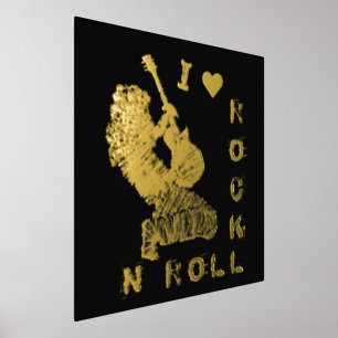 Impresión Metalizada Rock N Roll Guitarista Relieve metalizado dorado n