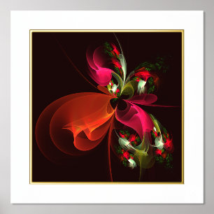 Impresión Metalizada Rojo Verde Floral Moderno Patrón de Arte Abstracto