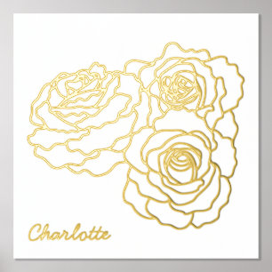 Impresión Metalizada Rosas Línea Arte Personalizado