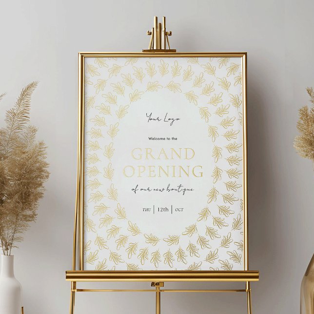 Impresión Metalizada Rótulo de Relieve metalizado elegante de Business  (Elegant gold foil business grand opening welcome print - place it in a frame and display as a sign)