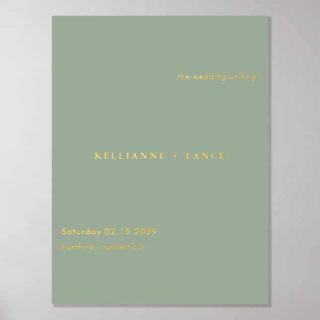 Impresión Metalizada Sage Green Simple Modern Wedding Welcome Sign (Anverso)