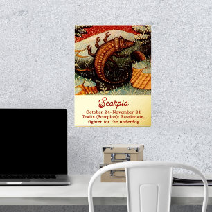 Impresión Metalizada Scorpio, cumpleaños del Rótulo Zodiaco Escorpión