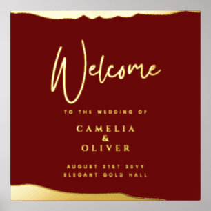 Impresión Metalizada Signo de bienvenida BURGUNDY Gold Elegant Wedding