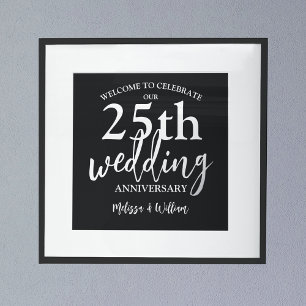 Impresión Metalizada Signo de bienvenida del 25° aniversario Boda de pl