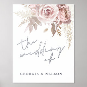 Impresión Metalizada Signo de bienvenida del Boda Rosa Relieve metaliza