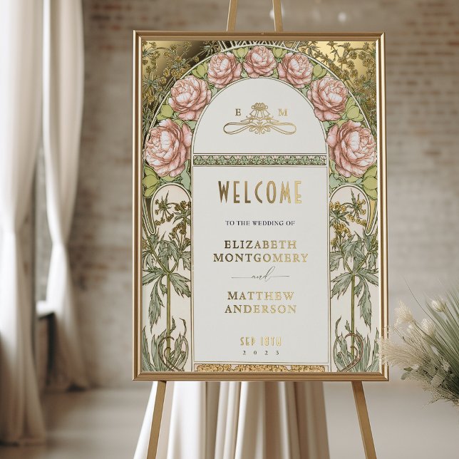 Impresión Metalizada Signo de bienvenida Peonies Gold Boda (Subido por el creador)