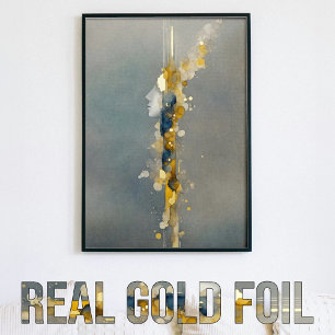 Impresión Metalizada Silueta facial abstracta azul dorado gris