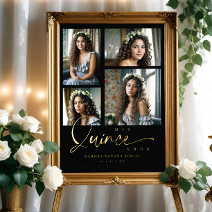 Impresión Metalizada Spanish Black Trendy Quinceañera Collage 4 Photos