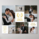 Impresión Metalizada Sr. Wreath Monogram Boda Collage de fotos<br><div class="desc">Boda foto de collage con detalles del Relieve metalizado dorado: su monograma,  Sr. y Sra. con su nombre,  fecha de boda y ubicación del boda</div>