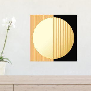 Impresión Metalizada Summer Sun Naranja Black Stricles Circles Art Gold