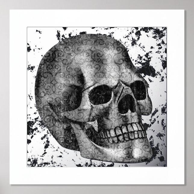 Impresión Metalizada Viejo cráneo asusta Guay y Halloween gótico único (Anverso)