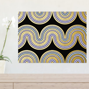 Impresión Metalizada Violet Blue Abstract Wave Lines Art Pattern Gold