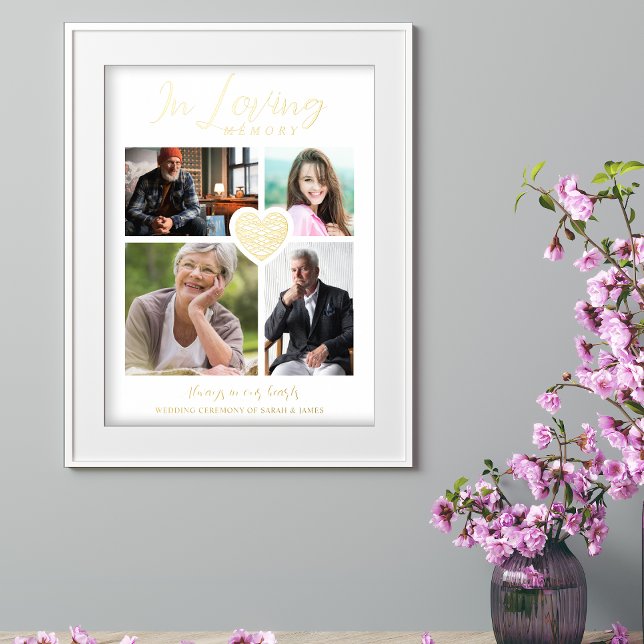 Impresión Metalizada White Trendy Collage 4 Photos Modern Heart Wedding (Subido por el creador)