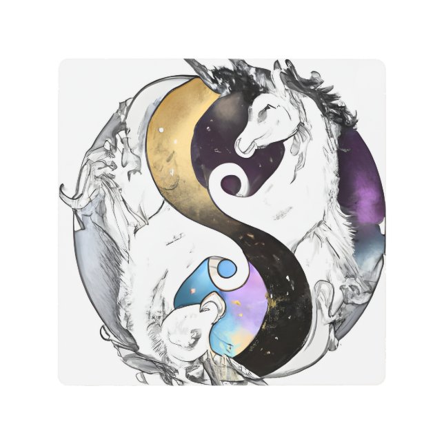 Impresión Metalizado de Yin Yang Unicornios (Anverso)