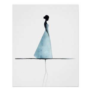 Impresión minimalista de acuarela, arte de silueta