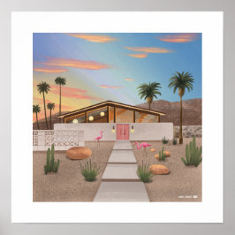 Impresión moderna de flamingo de mediados de siglo