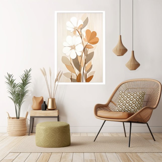 Impresión moderna del Boho floral de mediados del  (Transform your space with the timeless beauty of mid century modern boho floral art print. )