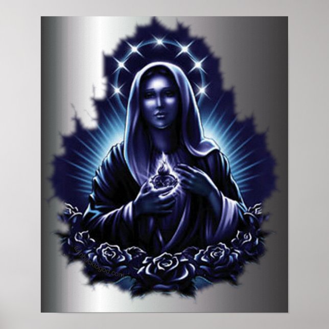 Impresión morada de la Virgen Bendita (Frente)