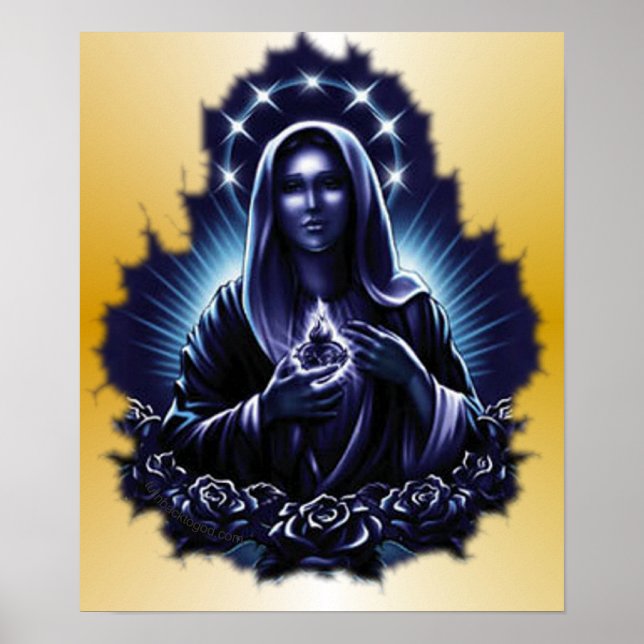 Impresión morada de la Virgen Bendita (Frente)