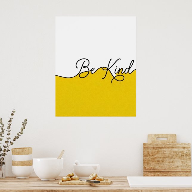 Impresión mural en cursiva Be Kind en amarillo y b (Cocina)