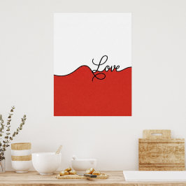 Impresión mural en cursiva de amor rojo y blanco