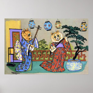 Impresión musical japonesa del poster del gato de