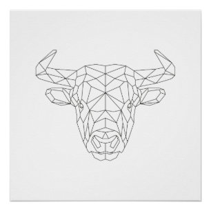 Impresión negra de Bull y blanca geométrica