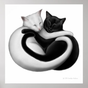 Impresión negra y blanca de los gatos del amor
