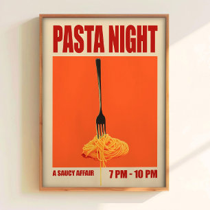 Impresión Nocturna de Pasta Arte Retro de Alimento