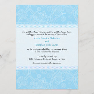 Impresión paisley en invitación a la boda azul