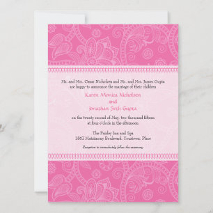 Impresión paisley en invitación a matrimonio rosa